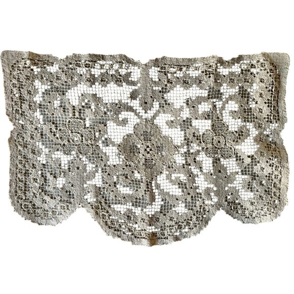 Antique Bosa Lace Handmade Antimacassar Set Intricate Net & Darning Italy Doily - Picture 5 of 16